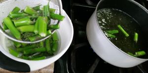 Blanch and cool asparagus